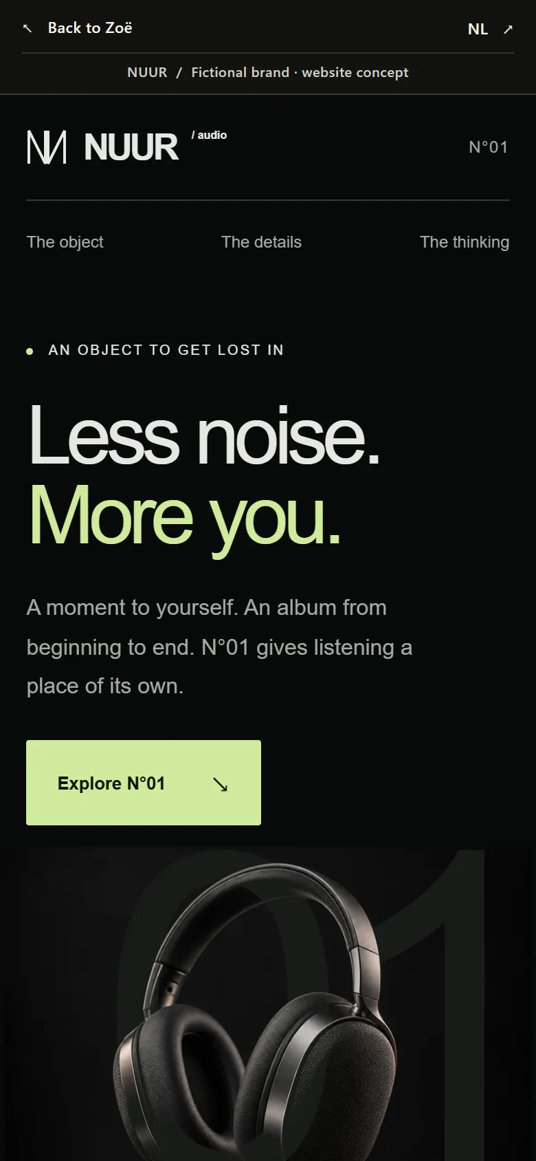 The same NUUR homepage on a phone, with its adapted layout.