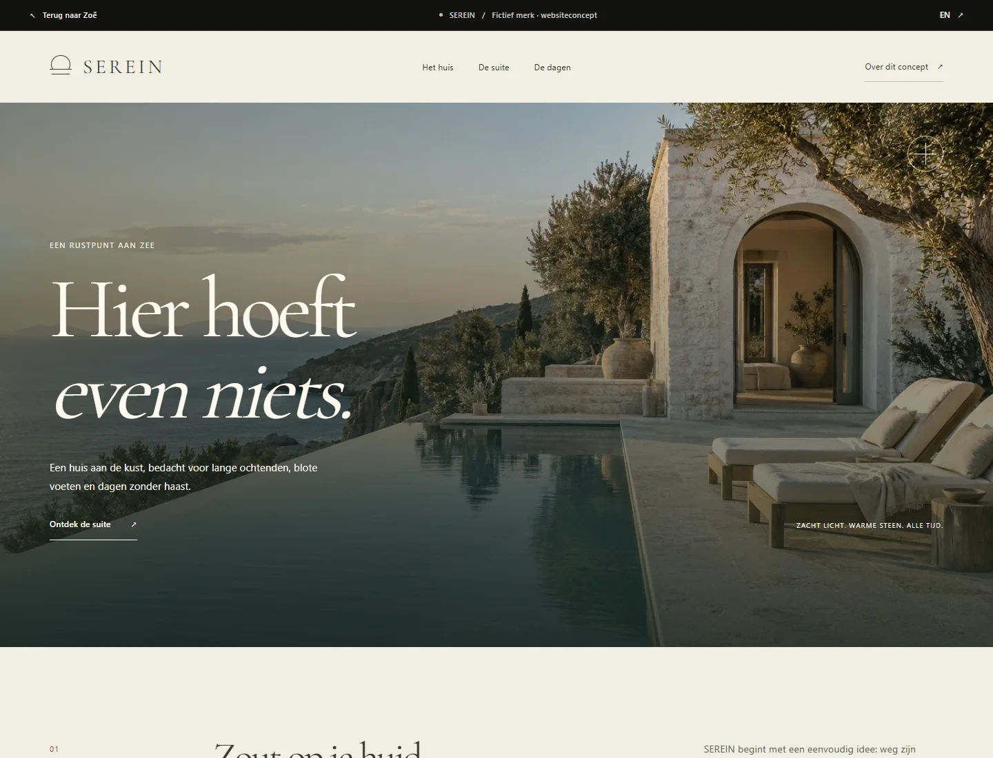 Desktopweergave van mijn SEREIN-websiteconcept.